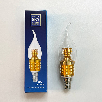 Лампочки GOLDEN 12W 3 colors (Свеча) (100 шт в ящ)
